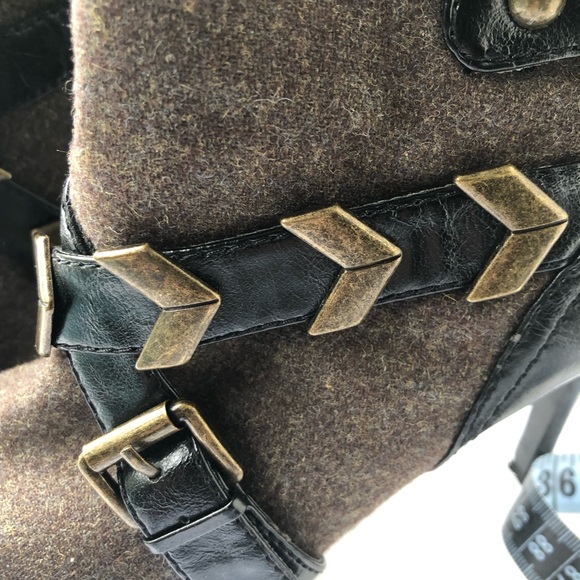 NINE WEST olive green boots peep toe ankle stiletto heels straps gold buckle 6.5 - Picture 8 of 12